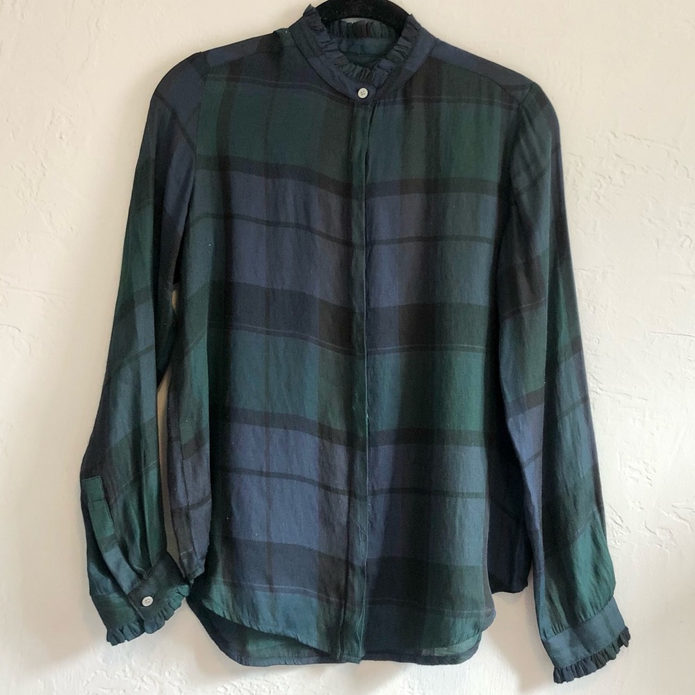 Plaid Button Up, Ruffle Detail